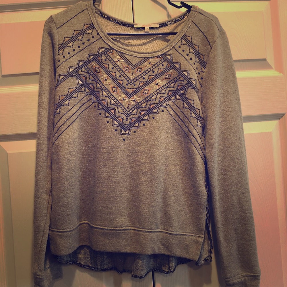 Miss Me Aztec Long Sleeve with Navy Panel Back